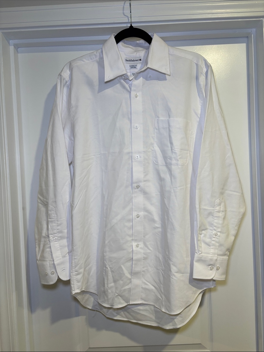 NWOT Saddlebred Men's White Long-Sleeve Dress Shirt with Chest Pocket